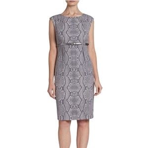Calvin Klein Gray Belted Snakeskin Print Sheath Dress 6